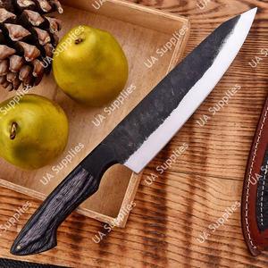 มีดทำครัวเชฟขนาด 8 นิ้ว ผลิตจากเหล็กกล้าไร้สนิม 12C27 แบบฟอร์จ ใช้ได้ทั้งมือซ้ายและขวา ด้ามไม้ปักก้าสีดำ ปลอกหนัง คมกริบ ออกแบบตามหลักสรีรศาสตร์ - Product Image 3