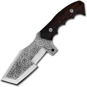 Couteau tactique de chasse à lame fixe en acier inoxydable gravé à la main de qualité supérieure, haute dureté, pour hommes, avec manche en bois de rose gravé - Product Image 1