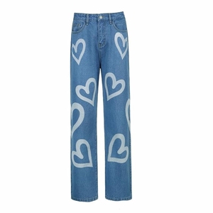 Jeans de Mujer con Parches, Cintura Alta, Pierna Recta, Elásticos, Pantalones de Mezclilla, Jeans de Moda para Chicas con Bloques de Color - Product Image 2