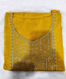 ชุดคุर्ติงานปักลายแฟนซีผ้าเรยอน สำหรับงานเทศกาล ราคาขายส่ง เสื้อผ้าชาติพันธุ์ สีเหลือง - Product Image 3