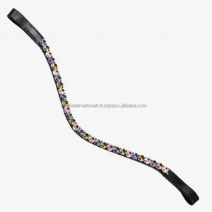 2024 dernière conception personnalisée vague noir bande de front de cheval en cuir de qualité supérieure décorée avec une rangée de grands cristaux de verre multicolores - Product Image 2