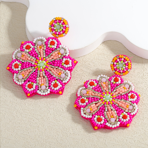 Pendientes de Mujer Hechos a Mano con Cuentas, Elegantes y Coloridos, con Cuentas de Arroz y Flores, por MD HANDICRAFTS - Product Image 2