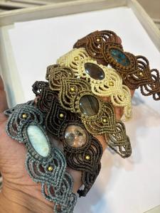 Handmade Macrame 4 Choker Necklace Labradorite <b>Moonstone</b> Goldstone Bohemian Beige Black Brown Cord <b>Jewelry</b> - Product Image 4