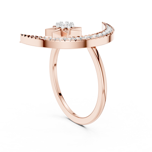 Anillo de Diamante Cultivado en Laboratorio con Forma de Luna Creciente y Estrella, Oro Rosa Sólido de 18K, Moderno, Certificado, para Boda, Compromiso, Fiesta, Evento Glamuroso, Regalo - Product Image 2