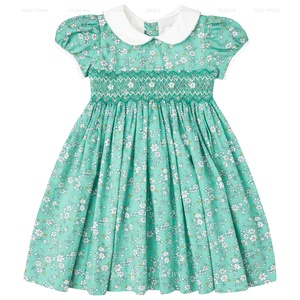 Robe en coton à imprimé floral pour filles, col rond, manches courtes, coupe trapèze mi-mollet, style estival, respirante, brodée, mignonne - Product Image 1