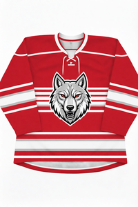 Jersey de Hockey sobre Hielo Sublimado Personalizado para Hombre, Manga Larga, Logotipo de Lobo Rojo, Ropa Deportiva de Poliéster que Absorbe la Humedad - Product Image 2