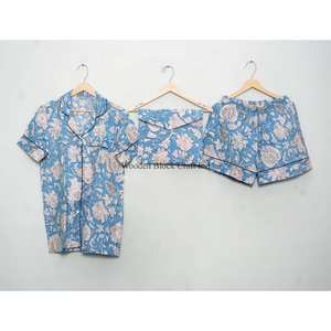 Ensemble de pyjama en coton pour femmes, respirant, séchage rapide, imprimé floral, manches courtes, vêtements de détente, chemise de nuit spéciale pour la maison, été - Product Image 1