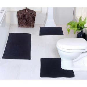 Black Cotton Bath <b>Mat</b> <b>Set</b> 3 Piece Rectangle Non Slip Rubber Backing Classic Style for Home Use - Product Image 1