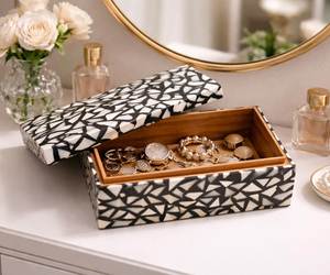 Handmade Abstract Bone Inlay Jewelry <b>Box</b> with Wooden Interior <b>Storage</b> Luxury Mosaic Bone Inlay <b>Storage</b> <b>Box</b> <b>Black</b> White Jewelry - Product Image 1