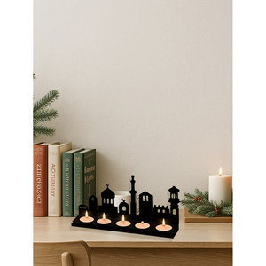 CIFbuy Lanterna Vintage in Metallo da Tavolo, Portatile, con Scenografia Urbana, Decorazione per la Casa, Illuminazione Romantica, Include Portacandele - Product Image 5