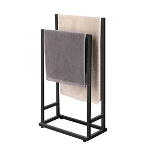 Porte-serviettes en métal noir à 2 niveaux pour petits espaces, support de séchage pour serviettes de toilette à double étage pour salle de bain, type sur pied - Product Image 6