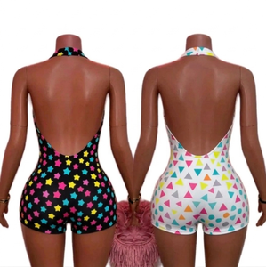 Mono de mujer con cuello halter, de spandex, corte alto, ajustado, sin mangas, elástico, de moda, de una pieza - Product Image 3