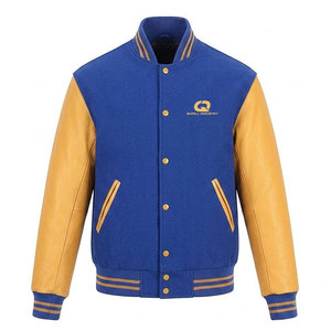 New Stylish <b>Winter</b> Men Varsity <b>Jacket</b> with Stand Collar <b>Leather</b> Sleeves Comfortable Casual Wear and Front Button Closure - Product Image 1