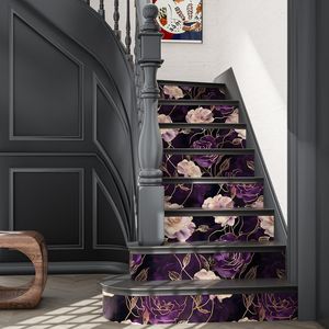 Carta da Parati Adesiva Floreale Scura Viola/Oro con Rose, Rivestimento Murale Impermeabile Autoadesivo - Product Image 3