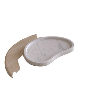 Plateau en marbre design, forme irrégulière, plateau de service en pierre de luxe, plateau de présentation pour table basse, décoration moderne pour la maison, best-seller blanc - Product Image 1