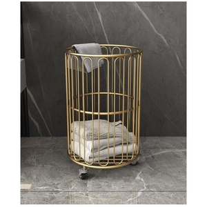 Modern <b>Gold</b> Metal Rolling Eco-Friendly Lightweight Laundry Basket Swivel Wheels Iron Laundry Hamper Hotel Bathroom Bedroom - Product Image 1