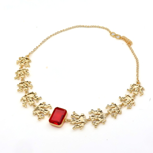 Collar Clásico Hecho a Mano con Baño de Oro de 18K para Mujer, con Colgante de Cuarzo Rojo Ovalado |   Joyería de Moda al por Mayor - Product Image 3