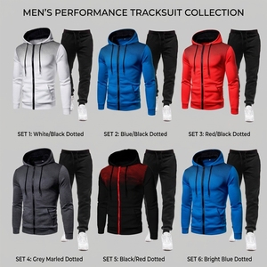 Ensemble de survêtement à capuche rouge et noir pour homme, manches longues, en polaire polyester, imprimé par sublimation, fermeture éclair, tenue décontractée, coupe classique, automne - Product Image 6