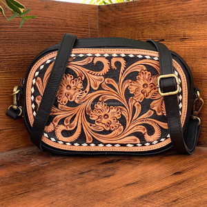 2024 femmes mode peau de vache outil à la main en cuir véritable sac à bandoulière petit Western Floral Logo fermeture éclair Ins vente chaude Nylon - Product Image 2