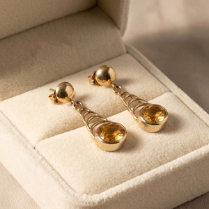 Pendientes Largos de Citrino Natural en Latón Chapado en Oro, Facetados, Modernos, Minimalistas, Joyería de Diseño para Mujer, Regalo - Product Image 3