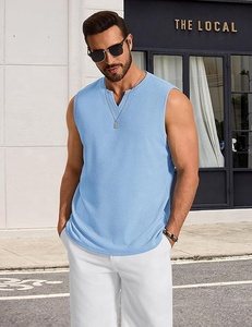 Camiseta sin Mangas de Punto con Cuello Redondo Azul Claro para Hombre Ever Glow, Informal, de Color Sólido, Transpirable, Ecológica, de Secado Rápido, Talla Grande - Product Image 4