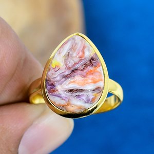 Handmade Natural Pink Oyster Pear Shape Gemstone Ring 18k Gold Micron 925 Sterling Silver - Product Image 2