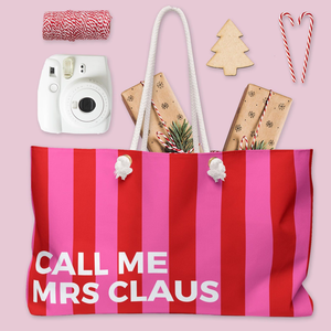 กระเป๋าถือลายทาง Call Me Mrs Claus สำหรับวันหยุดคริสต์มาส  กระเป๋าสะพายขนาดใหญ่สำหรับเดินทางค้างคืน  กระเป๋าของขวัญ - Product Image 6