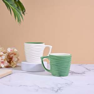 Forest Sculpted <b>Large</b> Capacity Green Cup Set of 2 Microwave Safe Hand Painted Design Style for Hot Chocolate Cappuccino Tea <b>Mugs</b> - Product Image 5