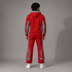 Conjunto Deportivo Gráfico Rojo y Gris para Hombre con Chaqueta con Capucha y Cremallera y Pantalones Anchos para Ropa Casual de Calle - Product Image 2