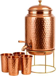6.5L Smart Copper Water <b>Dispenser</b> Set - Antimicrobial Pure Copper Storage Tank with Tap & 4 Glasses - 218oz Ayurvedic Wellness - Product Image 2