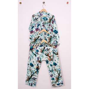 Conjunto de Pijama de Algodón 100% para Mujer, Cuello en V, Manga Larga, Estampado Floral, Ropa de Dormir Cómoda para Toda Temporada, Traje Perfecto para Fiestas - Product Image 5