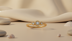 Anillo de Compromiso Minimalista con Tres Piedras de Oro de 10k, Diseño Personalizado Hecho a Mano, Diamante Cultivado en Laboratorio VVS1, Engaste en Bisel - Product Image 2