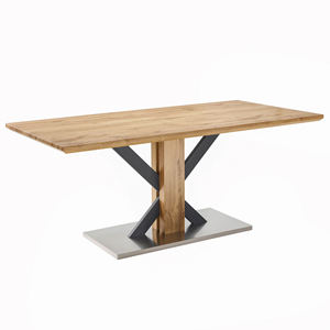 Mesa de Comedor Moderna y Exclusiva de Estilo Industrial con Tablero Rectangular de Madera de Acacia Sólida y Patas de Metal y Madera para Cocina o Restaurante - Product Image 4