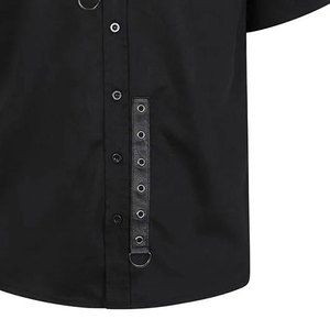Customized <b>Men's</b> Gothic Industrial Short-Sleeve Shirt - Black Metal & Zipper Detail Top Factory Supplies - Product Image 4