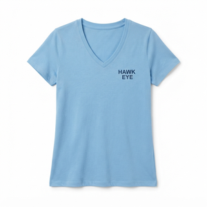 T-shirt à col en V pour femme Hawk Eye, manches courtes, couleur unie, décontracté, respirant, jersey 100% coton, coupe régulière, haut pour le printemps et l'été - Product Image 5