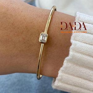 Brilliant Emerald Cut Lab Grown Diamond Solitaire Open <b>Bangle</b> Bracelet 14K Gold Rhodium Plated Classic Bezel <b>Set</b> Women's IGI - Product Image 6