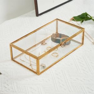 Wholesale Clear Glass Jewelry Box With Gold Brass Metal Edges Rectangular Display Organizer Keepsake Trinket Storage <b>Vanity</b> <b>Case</b> - Product Image 1