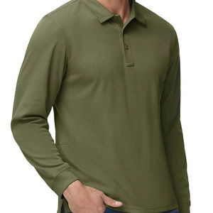 Camiseta de Manga Larga con Cuello Polo y Cierre de Botones, Colección Hogar, Básica, Verde Oscuro Sólido, con Logotipo Personalizado - Product Image 6