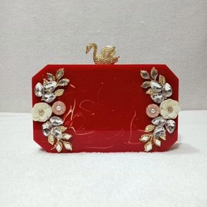 <b>Red</b> Resin Bridal <b>Clutch</b> Handmade Flower Crystal Evening Purse Custom Wedding Decoration Gift - Product Image 1