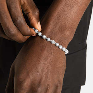 925 Sterling Silver Iced Ball Tennis <b>Bracelet</b> Micro Pave Round <b>Bead</b> <b>Bracelet</b> Luxury Adjustable <b>Bracelet</b> for <b>Men</b> Women - Product Image 1