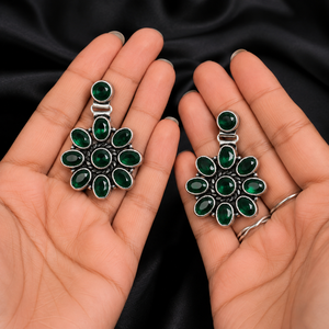 Pendientes colgantes florales de cuarzo plateado oxidado |   Joyería de Fiesta Estilo Bohemio para Mujer - Product Image 6