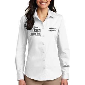 2025 Vestido de manga larga con botones para mujer personalizable LW100 bordado camisas de fácil cuidado con logotipo personalizado y textos - Product Image 1