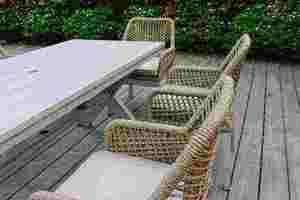 Ensemble de salle à manger d'extérieur moderne 6 places avec chaises en corde et table en bois, mobilier de jardin contemporain au design durable - Product Image 2