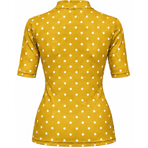 <b>Gold</b> Polka Dot Women Mock Neck Short Sleeve T <b>Shirt</b> Slim Fit Casual Printed Stretch Top Fashion Summer Clothing Wholesale Custom - Product Image 2