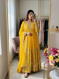 <b>Sequin</b> Crafted Faux Georgette Gown Collection With Latkan Dori Accent Micro Silk <b>Pant</b> And Embroidered Dupatta Ensemble - Product Image 2