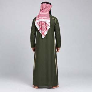 Thobe pour homme de qualité supérieure, vert olive, avec bordure dorée, manches longues, Jubba musulmane, robe arabe traditionnelle longue jusqu'au sol, de haute qualité - Product Image 6