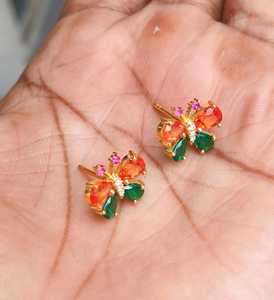 925 Sterling Silver Butterfly <b>Stud</b> Earrings with <b>Emerald</b> & Sapphire Pear Cut 4x6mm 5x7mm Gemstone Butterfly Gemstone Jewelry - Product Image 2