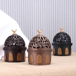 Vente en gros de brûleur d'encens en métal doré avec base en cristal, porte-bakhoor de luxe, bol à encens arabe Mabkhara pour le Ramadan, cadeau pour l'Aïd - Product Image 6