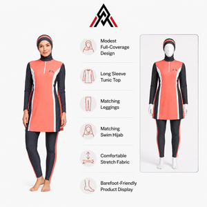 Ensemble burkini pour femmes avec design couvrant intégral, tissu extensible doux et coupe confortable pour la natation, les journées à la plage et les activités en piscine - Product Image 6