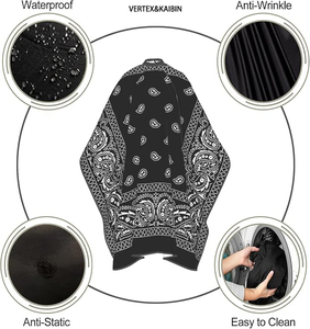 Capa de Barbero Personalizada con Diseño Paisley Negro, Sublimada, Impermeable, de Nailon, Unisex, para Halloween, para Cortar el Cabello, con Logotipo - Product Image 3